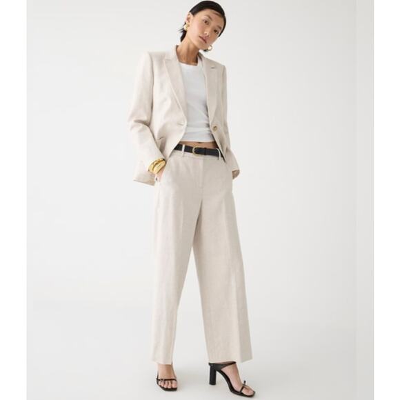 J.Crew Petite Sydney Pants Sz 6P Flax Stretch Linen Blend Wide Leg Midrise Lined - Picture 3 of 10